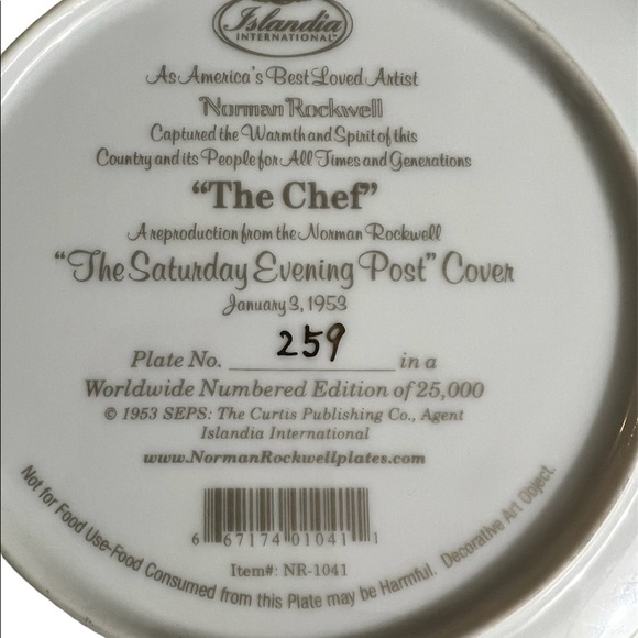 Norman Rockwell collectible plate”The Chef” - Picture 3 of 4